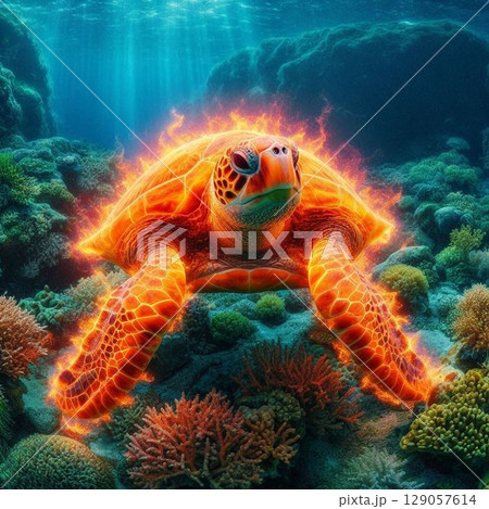 神秘的なウミガメのイラスト 神秘的なウミガメのイラスト 129057614