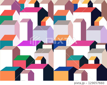 Abstract Geometric Isometric City Pattern Vector Illustration in Colorful Modern Style 129057660