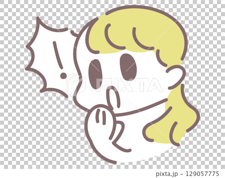 一個安靜的女孩帶著驚訝的表情的插圖素材 129057775