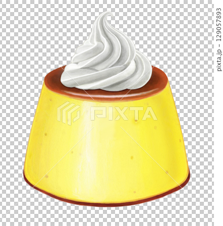 プリンのイラスト-ホイップ乗せ 1 129057893