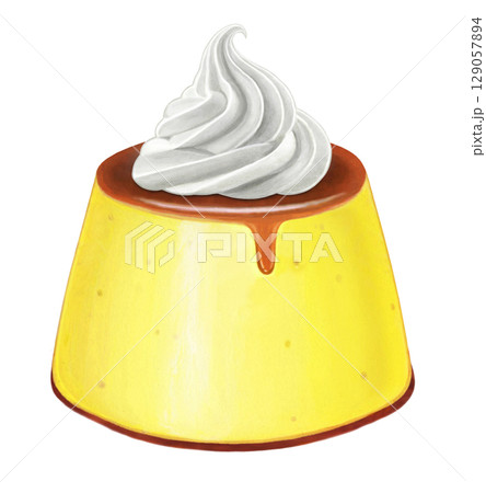 プリンのイラスト-ホイップ乗せ 2 129057894