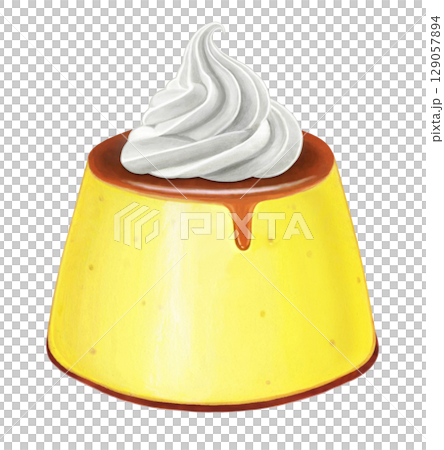 プリンのイラスト-ホイップ乗せ 2 129057894