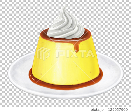 プリンのイラスト - ホイップ乗せ2 皿つき 129057900
