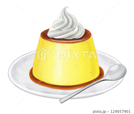 プリンのイラスト - ホイップ乗せ1 皿スプーンつき 129057901