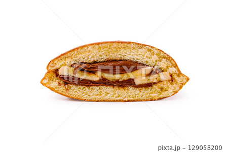 Delicious dessert with chocolate and banana filling in sweet bread 129058200