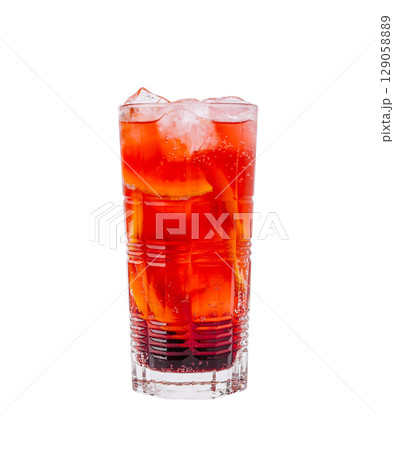 Refreshing summer drink with citrus slices served in a tall glass Refreshing summer drink with citrus slices served in a tall glass 129058889