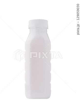 Milk bottle with simple design, white plastic, perfect for storing beverages 129059030