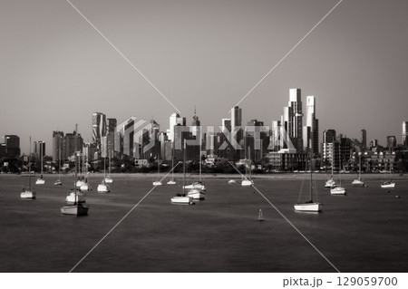 Melbourne Skyline from St Kilda in Australia 129059700