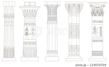 Set of outline ancient Egyptian columns 129059704
