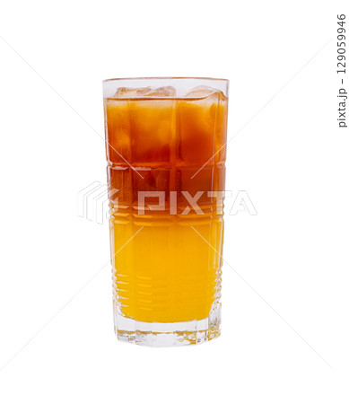 Refreshing iced tea blend served in a tall glass with ice cubes Refreshing iced tea blend served in a tall glass with ice cubes 129059946