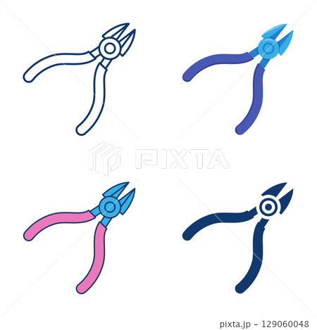 Side cutters flat and line icon set Side cutters flat and line icon set 129060048