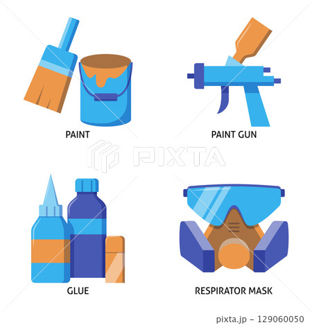 Craft and painting tools flat icon set 129060050