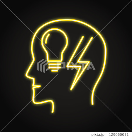 Head with lightning neon line icon 129060051