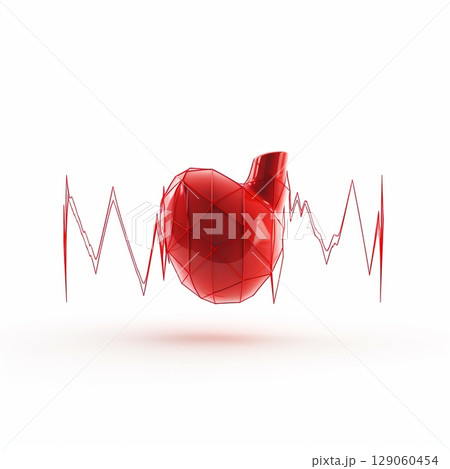 Abstract Heart with ECG Rhythm on White Background. Medical Concept. Cardiology Illustration. 129060454