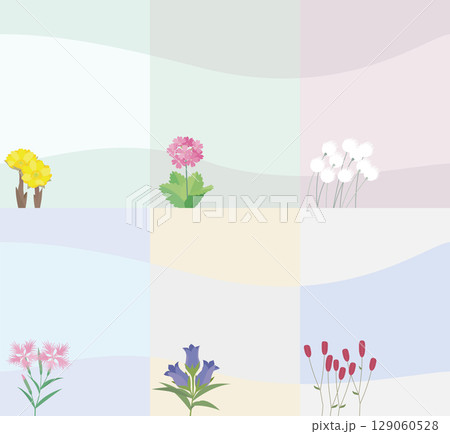 季節の野の花、福寿草、吾亦紅などのイラスト素材。 129060528