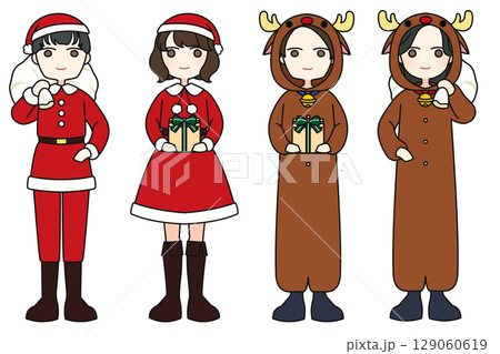 サンタとトナカイのコスプレをした男女 129060619