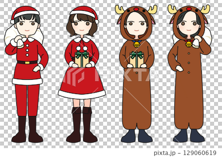 Men and women dressed as Santa and reindeer 129060619