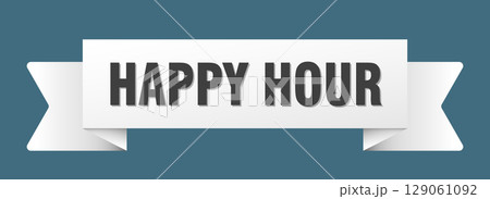 happy hour ribbon isolated on transparent background. happy hour ribbon 129061092