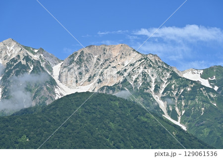 夏空と残雪の白馬連峰・杓子岳／長野県 129061536