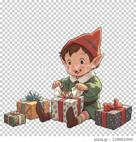 A anime-style cartoon Christmas costume, happy for Christmas. Transparent background. A anime-style cartoon Christmas costume, happy for Christmas. Transparent background. 129062009