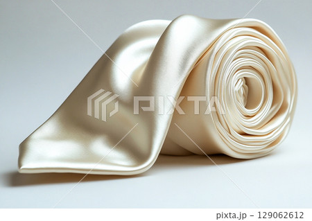 Aspirational styling. Luxury Silk tie light milky color in a white background. Aspirational styling. Luxury Silk tie light milky color in a white background. 129062612