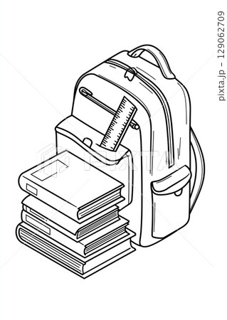 Backpack illustration with books and ruler, showcasing educational supplies and study essentials 129062709