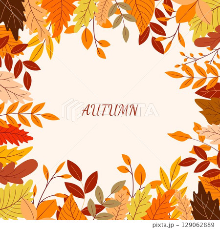 Border of autumn different colored leaves and word Autumn 129062889