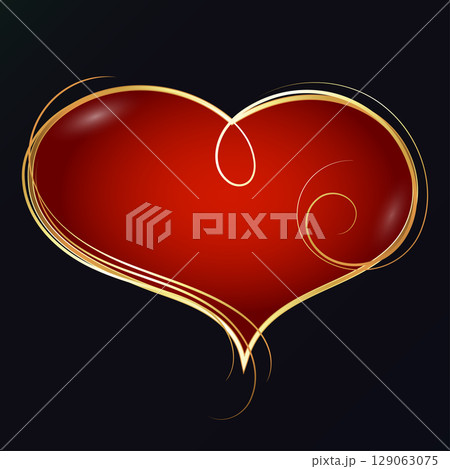 Beautiful red heart in a golden decorative frame design 129063075