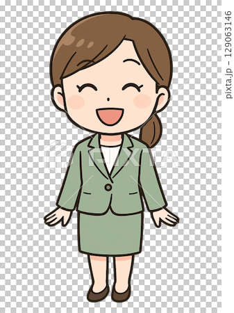 A business woman in a suit standing with a smile 129063146