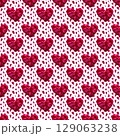 Seamless pattern of peony petal hearts with dense petals on white 129063238