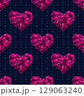 Seamless pattern with peony petal hearts and dotted dark background 129063240