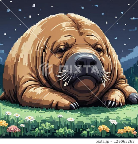 かわいいドット絵　セイウチさん ラインスタンプ風   129063265