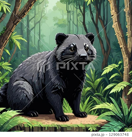 かわいいドット絵　ビントロングさん ラインスタンプ風   129063748