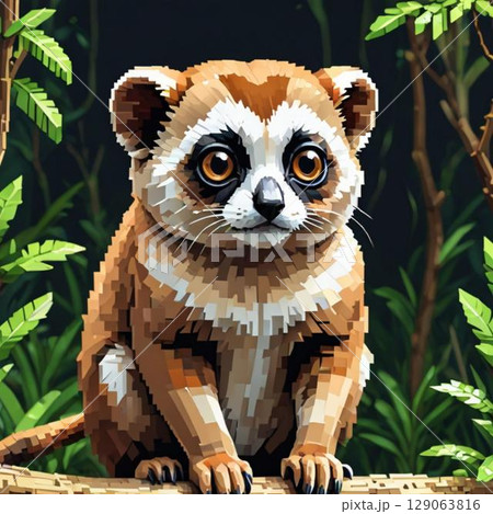 かわいいドット絵 スローロリスさん ラインスタンプ風 かわいいドット絵 スローロリスさん ラインスタンプ風 129063816