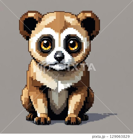 かわいいドット絵　スローロリスさん ラインスタンプ風   129063829