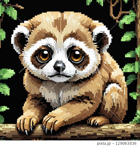 かわいいドット絵 スローロリスさん ラインスタンプ風 かわいいドット絵 スローロリスさん ラインスタンプ風 129063836