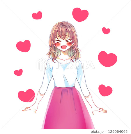 興奮する女性　ハート 129064063