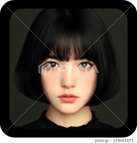 黒いボブカットの女性 129065075