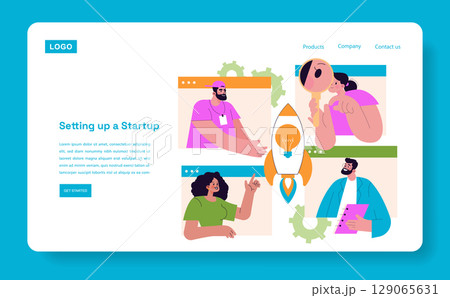 Megapolis Innovation Center. A digital space showcasing creative minds collaborating to launch startups. Features diverse characters brainstorming ideas and launching projects. Vector illustration. Megapolis Innovation Center. A digital space showcasing creative minds collaborating to launch startups. Features diverse characters brainstorming ideas and launching projects. Vector illustration. 129065631