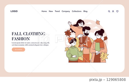 Family dressed in stylish fall clothing enjoying an autumn outing. Vector illustration shows cheerful expressions, cozy sweaters, jackets, and leaves, highlighting seasonal fashion. Family dressed in stylish fall clothing enjoying an autumn outing. Vector illustration shows cheerful expressions, cozy sweaters, jackets, and leaves, highlighting seasonal fashion. 129065808