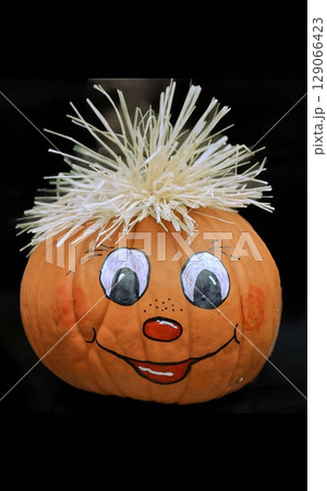 Folk Art Pumpkin with Straw 129066423