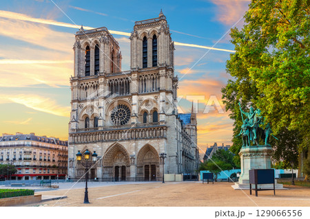 Famous Notre-Dame Cathedral, front view, Paris, France Famous Notre-Dame Cathedral, front view, Paris, France 129066556