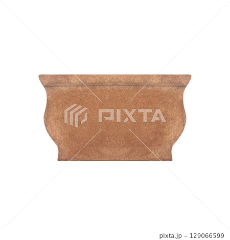 Terracotta flower pot illustration with watercolor texture, classic curved shape. Hand-painted clip art isolated on white.Perfect for botanical arrangements, garden designs, and spring decor projects Terracotta flower pot illustration with watercolor texture, classic curved shape. Hand-painted clip art isolated on white.Perfect for botanical arrangements, garden designs, and spring decor projects 129066599