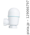 Side view of white plastic sink drain trap isolated on white 129066797