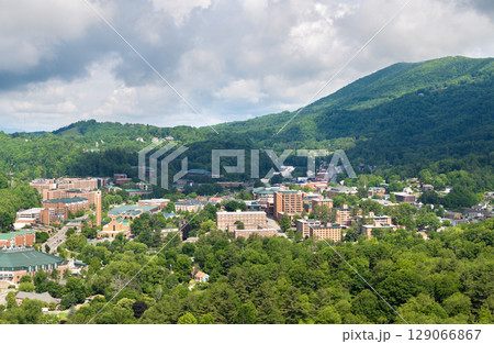 Historic American architecture of Boone, old historical town in North Carolina Blue Ridge Mountains. Beautiful USA townscape 129066867