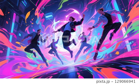 エキサイティングに踊るダンサーのイラスト　ダンサーのエネルギー 129066941