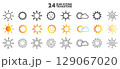 Collection of sun icons: A diverse selection of vector sun icons perfect for use in a wide range of design projects, from websites and apps to print materials and presentations. 129067020