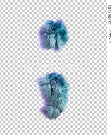 Blue Fur Styled Into Bold Semicolon Symbol Isolated on White Background 129067103
