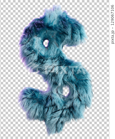 Creative blue fur dollar sign with transparent background. 129067106