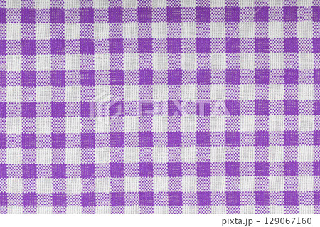 Purple, violet and white checkered, pattern, design, cotton fabric for sewing, texture background Purple, violet and white checkered, pattern, design, cotton fabric for sewing, texture background 129067160